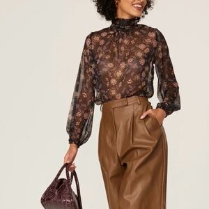 MISA Los Angeles Lulu Floral Chiffon Blouse Top with Neck Tie